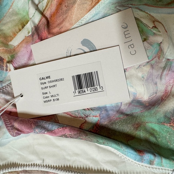 NWT JOHNNY WAS Calme multi color marble swirl swim shirt/suft in multi L - Picture 4 of 7
